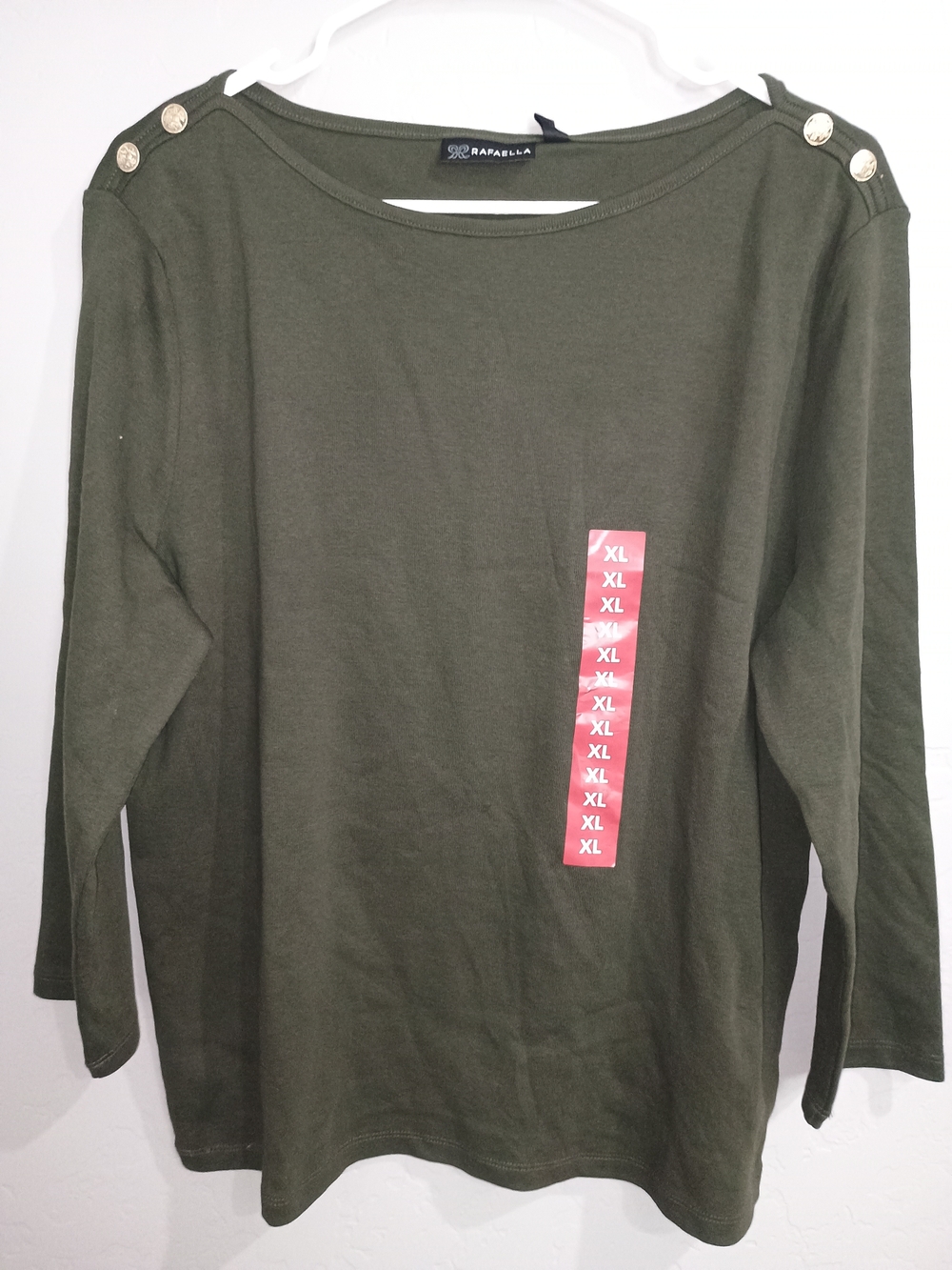 Rafaella Olive Shoulder-Button Long Sleeve Tee